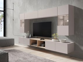 Obývacia stena Bralani XXIV, Farby: kašmír / kašmír + dub artisan, Osvetlenie: osvetlenie LED biele