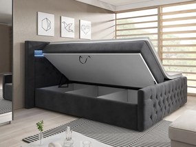Boxspringová posteľ s LED osvetlením a úložným priestorom 180x200 DELBIN - šedá + topper ZDARMA