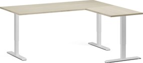 Výškovo nastaviteľný stôl, 180x160 cm, 3 motory, L/P, biela podnož, dub prírodný