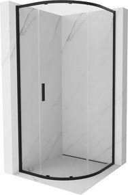 Mexen Exo, štvrťkruhový sprchovací kút s posuvnými dverami 90 x 90 cm, 6mm číre sklo, čierny profil, 8131-090-090-70-00
