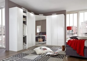 Šatníková skriňa New York D, 180 cm, biela / biely lesk