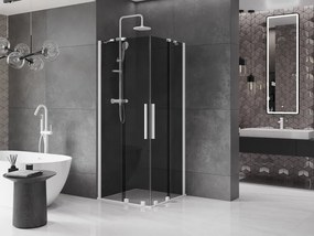 Mexen Velar Duo, sprchový kút s posuvnými dverami 90 x 90 cm, 8mm šedé sklo, biela matná, 871-090-090-42-20