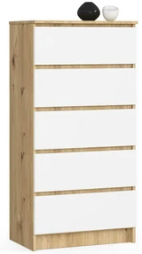 Komoda Kuba 60 cm - 5 zásuviek dub artisan/biela