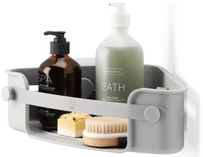 Sivá rohová samodržiaca kúpeľňová polička z recyklovaného plastu Flex Adhesive – Umbra