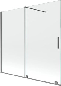 Mexen Velar, 2-krídlová posuvná vaňová zástena 170 x 150 cm, 8mm číre sklo, brúsený grafit, 896-170-000-01-95