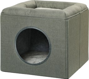 PawHut mačací jaskyňa - mačací domček s 2 poschodiami, mačací pelech s vankúšom, domček pre mačky do 5 kg, 36,5 x 36,5 x 33 cm, Zelená | Aosom