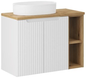 Závěsná skříňka Nova White Beyond s deskou a umyvadlem 80 cm bílá/dub evoke