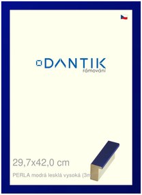 DANTIK rám na obraz 29,7x42 | PERLA modrá lesklá vysoká (Plexi Čiré)