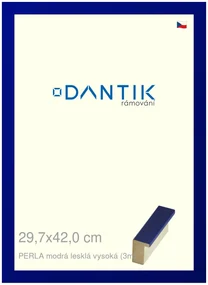 DANTIK rám na obraz 29,7x42 | PERLA modrá lesklá vysoká (Plexi Čiré)