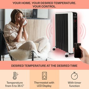 Klarstein Thermaxx 2500, olejový radiátor, 2500 W, 5-35 °C, 24-hod. časovač, biely/čierny