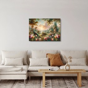 Sklenený obraz - Pávy v záhrade (70x50 cm)
