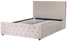 Zamatová posteľ s úložným priestorom 140 x 200 cm sivobéžová AMIENS Beliani
