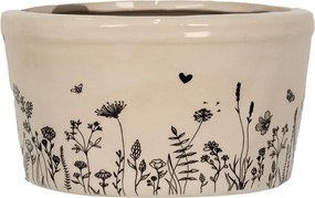 Béžový keramický obal na kvetináč s lúčnymi kvetmi Flora And Fauna M - Ø 16*9 cm