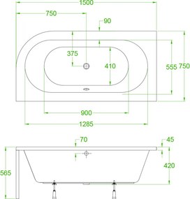 BPS-koupelny Akrylátová asymetrická vaňa s krycím panelom EBI 150L 150x75 cm ĽAVÁ, biela/chróm