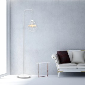 Stojacia lampa Cliff, 1x drevené/biele drôtené tienidlo, w