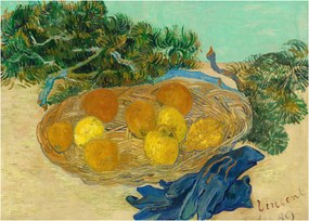 Sklenený obraz - Vincent van Gogh, Still Life of  Oranges and Lemons with  Blue Gloves, reprodukcia (70x50 cm)