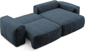 Tmavomodrá ženilková rozkladacia rohová pohovka (pravý roh/s leňoškou) Kuki – Makamii