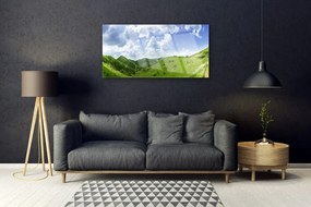 Skleneny obraz Hora lúka príroda 100x50 cm