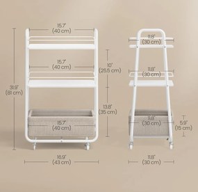 Pojazdný regál Vasagle Lilea s látkovým košom 40 cm biely/hnedý