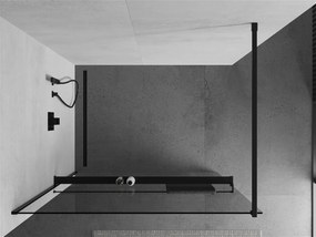Mexen Kioto+, sprchová zástena s poličkou a držiakom na uteráky 90 x 200 cm, 8mm číre sklo, čierny profil, 800-090-121-70-00