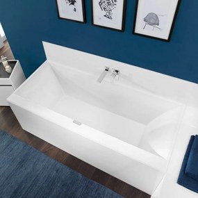 VILLEROY &amp; BOCH Squaro Edge 12 pravouhlá vaňa z materiálu Quaryl, odtok v strede, 1800 x 800 x 450 mm, biela alpská, UBQ180SQE2DV-01