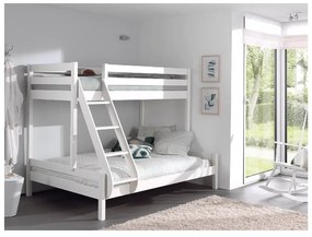 Biela poschodová detská posteľ z borovicového dreva 140x200/90x200 cm Pino Martin – Vipack
