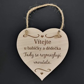 AMADEA Drevené srdce s textom Vitajte u babičky a deduška, tu.., masívne drevo, 16 x 15 cm