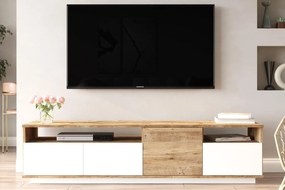 Moderný TV stolík FONDA II 180 cm, MDF, biely, prírodný