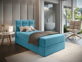 Čalúnená posteľ boxspring GLORIEN VELVET 100x200 cm modrá Matrac: Matrac Bonell pružinový