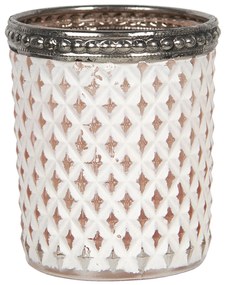 Hnedo biely sklenený svietnik s poškriabaním a zdobeným hrdlom - Ø 5 * 6 cm