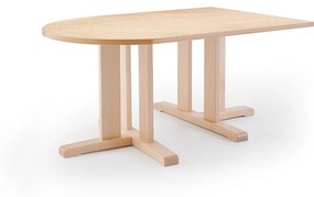 Stôl KUPOL, polovičný ovál, 1400x800x600 mm, linoleum - béžová, breza