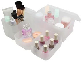 Organizér do zásuvky, organizér na kozmetiku, sada 7ks - ESSENTIAL mliečna