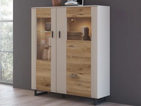 Skrinka s presklením Romy, šedá/dub