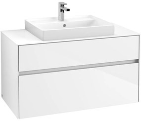 VILLEROY &amp; BOCH Collaro závesná skrinka pod umývadlo na dosku (umývadlo v strede), 2 zásuvky, 1000 x 500 x 548 mm, Glossy White, C01900DH