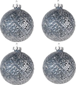 Modro-stříbrná vianočná skleněná ozdoba koule - Ø 8*8 cm