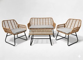 Garden Line ZÁHRADNÝ NÁBYTOK (SOFA, 2 STOLIČKY, STÔL) – HNEDÝ, VANKÚŠE – ŠEDÉ *3422