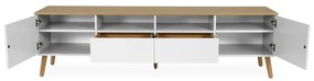 Biely TV stolík s detailmi v dekore dubového dreva Tenzo Dot, šírka 192 cm