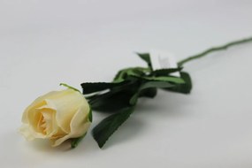 Krémová umelá ruža na stonke s listami 56cm