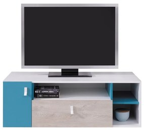 Televízna skrinka Soul LG10, Farby: biely / dub + modrý