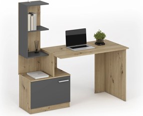 Písací stôl MISO s policami sivý/dub artisan