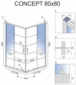 Rea Concept, sprchovací kút 80x80x190 cm, čierny profil + čierna sprchová vanička Savoy, KPL-K1004