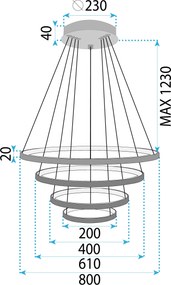 Toolight Toolight, LED stropné svietidlo 20/40/60/80 cm, 82W, 3000K, LHJ014-CP4, čierna, OSW-50005