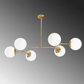 Závesné svietidlo pre 6 žiaroviek v zlato-bielej farbe Opviq lights Damar Horizontal