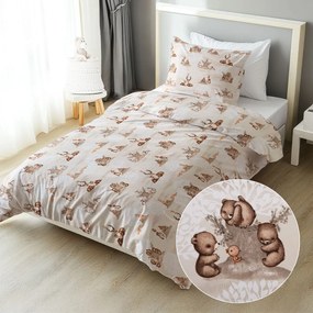 Biante Detské bavlnené posteľné obliečky Sandra SA-698 Hnedé lesné zvieratká na béžovom Jednolôžko 140x200 a 70x90 cm