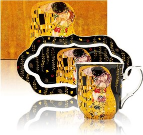 Home Elements Porcelánový hrnček 360 ml, s podšálkou, Klimt, tmavý
