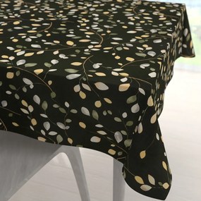 Biante Bavlnený štvorcový obrus Sandra SA-722 Vetvičky s lístkami na tmavo zelenom 150x150 cm