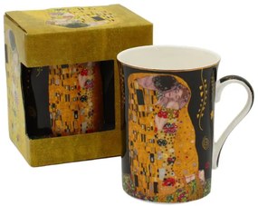 HOME ELEMENTS Porcelánový hrnček 300 ml, Klimt Bozk čierny