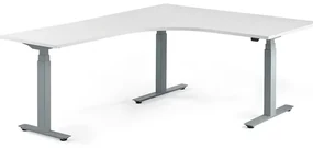 Výškovo nastaviteľný rohový stôl MODULUS, 1600x2000 mm, strieborná, biela