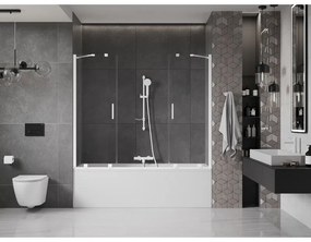 Mexen Velar Duo, 2-krídlová posuvná vaňová zástena 200 x 150 cm, 8mm číre sklo, biely profil, 896-200-000-02-20