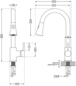 Mexen Cesar, 1-komorový granitový drez 775x470x190 mm a drezová batéria Elia, biela, 6514-20-670101-50